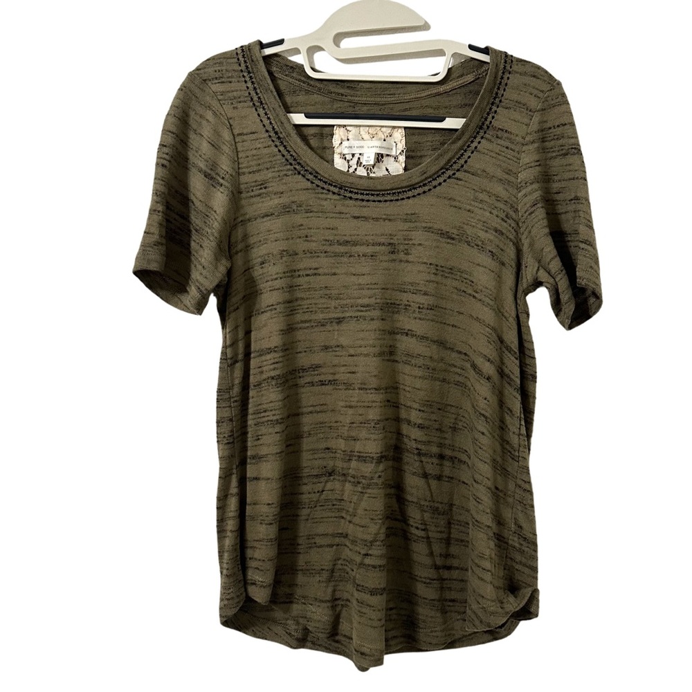 Pure + Good Anthropologie Women's Elle Green Moss Space Dyed Top Shirt Size XS